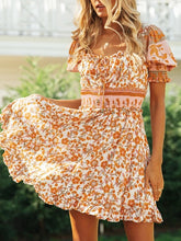 Load image into Gallery viewer, Vestido bohemio corto con manga abullonada y cuello cuadrado
