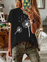 Load image into Gallery viewer, Camiseta de manga corta con cuello redondo y estampado de diente de león para mujer
