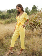 Load image into Gallery viewer, Pure Color V Neck Cotton Button Combinations
