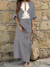 Load image into Gallery viewer, Women's Long Sleeve V Neck Loose Cotton and Linen Dress

