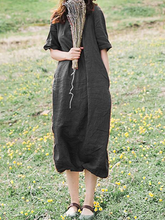 Load image into Gallery viewer, V-neck loose fit cotton dress
