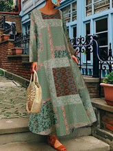 Load image into Gallery viewer, Vestido holgado de manga larga en algodón y lino en estilo étnico para mujer
