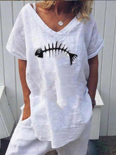 Load image into Gallery viewer, Women's Loose Print Cotton and Linen Short Sleeve Top
