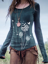 Load image into Gallery viewer, Women's Vintage Dyed Dandelion Butterfly Print Organic Cotton T-Shirt
