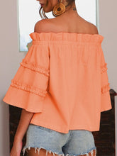 Load image into Gallery viewer, Camiseta feminina com mangas largas em renda de algodão e linho
