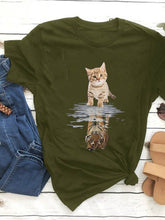 Load image into Gallery viewer, Camiseta feminina de manga curta com estampa de tigre em volta dos gatos bonitos
