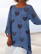 Load image into Gallery viewer, Camiseta de mujer con cuello redondo y estampado de lino y algodón
