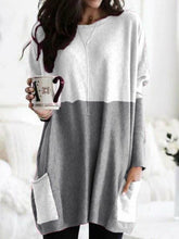 Load image into Gallery viewer, Womens panel, casual pocket, round neck, long sleeve
