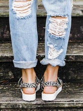 Load image into Gallery viewer, Sandalias planas de verano con velcro y leopardo para mujer
