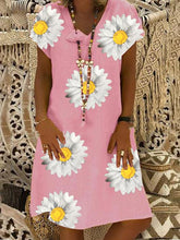 Load image into Gallery viewer, Women's Daisy Print V-Neck Dress

