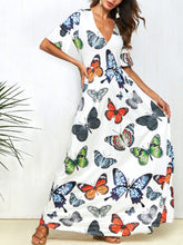 Load image into Gallery viewer, Vestido de manga corta con cuello en V estampado de mariposa de moda para mujer

