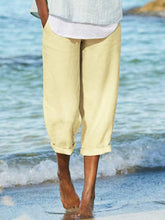 Load image into Gallery viewer, Literatura y arte de mujeres, una buena combinación, algodón y lino, pantalones casuales de color liso
