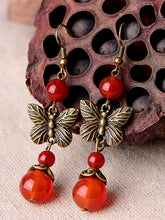 Load image into Gallery viewer, Brincos borboleta vintage de ágata vermelha
