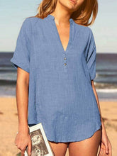 Load image into Gallery viewer, Women's loose-fit cotton and linen V-neck shirt
