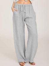 Load image into Gallery viewer, Calças femininas plus size de algodão e linho com bolso
