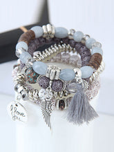 Load image into Gallery viewer, Ladies Ethnic Wind Angel Wings Round Card Letters Multilayer Elastic Tassel Bracelet
