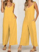 Load image into Gallery viewer, Cotton and linen jumpsuit with knot
