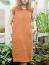 Load image into Gallery viewer, Women's plain cotton linen lace-up dress
