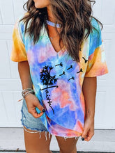 Load image into Gallery viewer, Women's Dandelion Faith Print Tie Dye V-Neck Top
