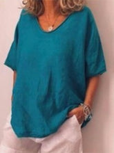 Load image into Gallery viewer, Camiseta feminina de linho casual cor sólida
