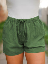 Load image into Gallery viewer, High-waisted lace-up cotton and linen shorts for women
