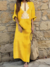 Load image into Gallery viewer, Women's Long Sleeve V Neck Loose Cotton and Linen Dress
