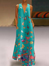 Load image into Gallery viewer, Vestido feminino boêmio com decote em V borboleta estampado maxi

