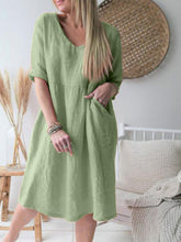 Load image into Gallery viewer, Vestido de algodão e linho largo e confortável com decote em V
