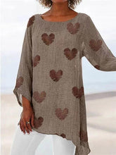 Load image into Gallery viewer, Camiseta de mujer con cuello redondo y estampado de lino y algodón
