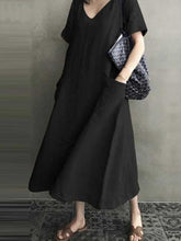 Load image into Gallery viewer, Plain cotton and linen dress with V-neck
