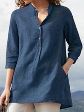 Load image into Gallery viewer, Camisa de lino casual de manga 3/4 para mujer
