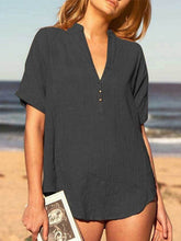 Load image into Gallery viewer, Women's loose-fit cotton and linen V-neck shirt
