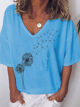 Load image into Gallery viewer, Camiseta feminina com decote em V com estampa de dente de leão
