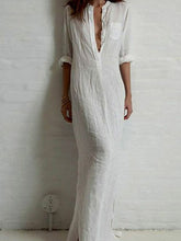 Load image into Gallery viewer, Vestido casual feminino de linho profundo
