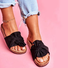 Load image into Gallery viewer, Women's slippers with bow and flat heel
