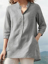 Load image into Gallery viewer, Camisa de lino casual de manga 3/4 para mujer
