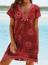 Load image into Gallery viewer, Vestido de borlas estampado con cuello de pico para mujer
