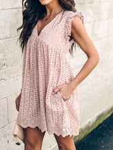 Load image into Gallery viewer, V-Neck Cotton Buttonhole Pockets Ruffle Dress
