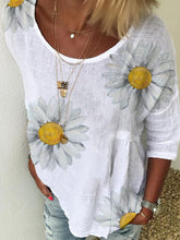 Load image into Gallery viewer, Camisa feminina de gola redonda com estampa margarida
