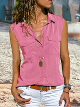Load image into Gallery viewer, Women's Solid Color Button Down Sleeveless Shirt
