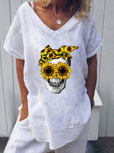 Load image into Gallery viewer, Casual short sleeve daisy print cotton and linen shirt
