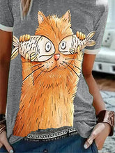 Load image into Gallery viewer, Estampado casual de manga corta con cuello redondo estampado de algodón para mujer
