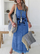 Load image into Gallery viewer, Women's cotton and linen print dress with letters
