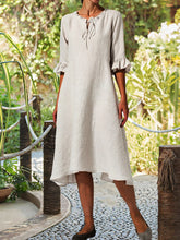 Load image into Gallery viewer, Lace-up midi dress with ruffle sleeves Plain straight dress
