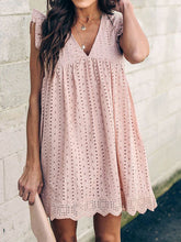 Load image into Gallery viewer, V-Neck Cotton Buttonhole Pockets Ruffle Dress
