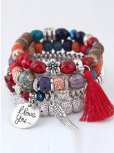 Load image into Gallery viewer, Ladies Ethnic Wind Angel Wings Round Card Letters Multilayer Elastic Tassel Bracelet
