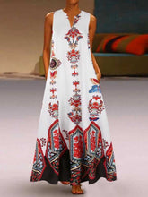 Load image into Gallery viewer, Vestido longo sem mangas com decote em V e estampa estilo retro
