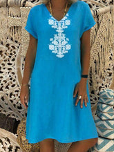 Load image into Gallery viewer, Vestido de linho com estampa feminina com decote em V tamanho plus size
