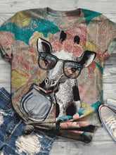 Load image into Gallery viewer, Camiseta feminina de gola redonda com estampa de girafa
