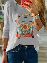 Load image into Gallery viewer, Camiseta de mujer de manga larga con cuello redondo estampado en el pecho
